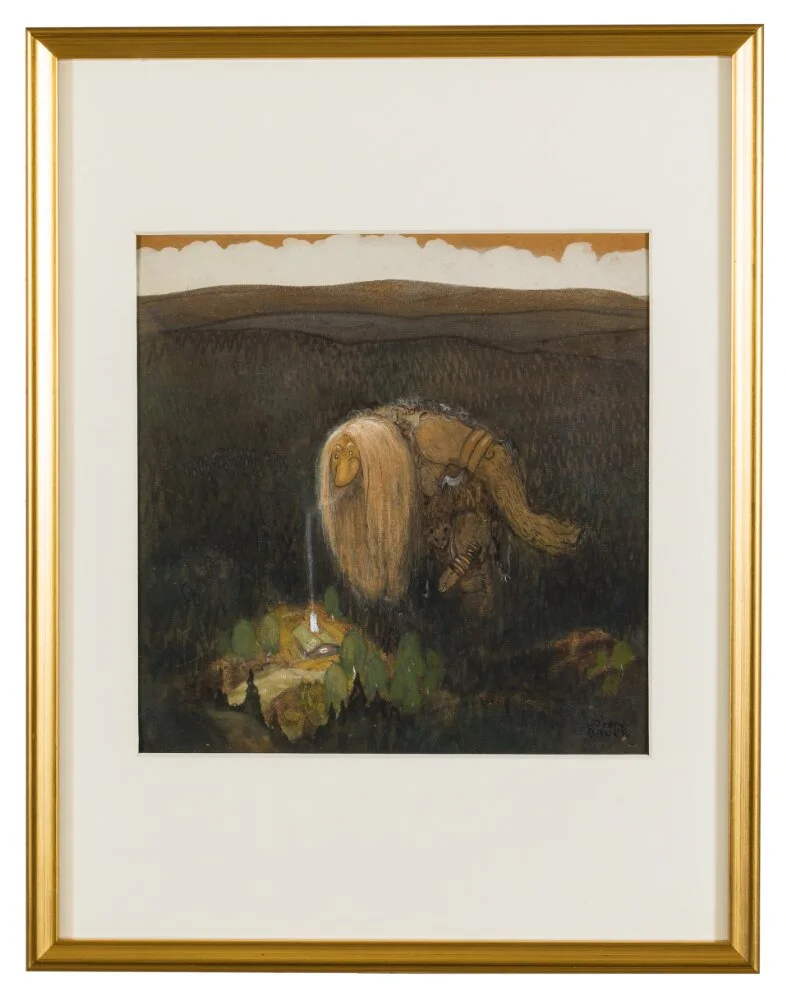 John Bauers Ett skogstroll från 1909 – konstillustration av sagomotiv