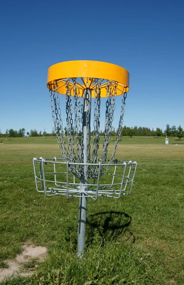 Metallkorg för discgolf i Kirjurinluoto, Finland, illustrationsbild